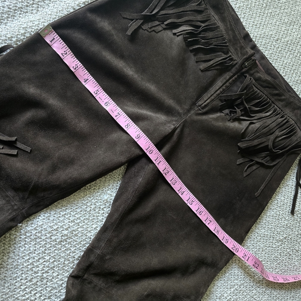 Genuine Leather Dark Brown Pants with Fringe Details Size 8 Aprox - Picture 16 of 16